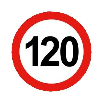 Nejvyšší omezená/konstrukční rychlost vozidla 120 km, bezpečnostní tabulka, plast 2 mm - kruh 15 cm