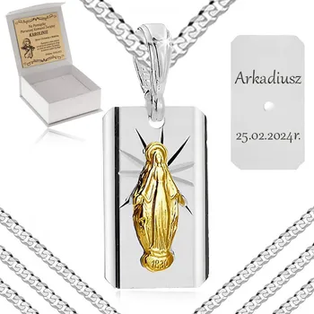 Náhrdelník STŘÍBRNÝ NÁHRDELNÍK K PRVNÍMU SVATÉMU PŘIJÍMÁNÍ + Matka Boží RYZOST 925 + GRAVÍROVÁNÍ GRAVÍROVÁNÍ