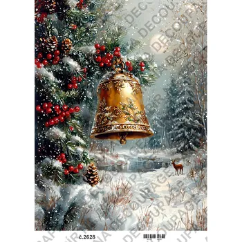 Umělecký papír Rýžový a soft papír na decoupage - Zimní město a zvon - KB2628 Materiál: Rýžový papír, Rozměr: A4