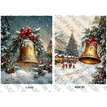 Umělecký papír Rýžový a soft papír na decoupage - Zimní město a zvon - KB2635 Materiál: Soft, Rozměr: A4