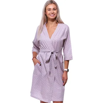 Dámský župan Světle hnědý a bíle puntíkatý lehký dámský župan 1G0603 hnědá xl