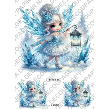 Umělecký papír Rýžový a soft papír na decoupage - Ledová víla, zimní - KB2653 Materiál: Soft, Rozměr: A4