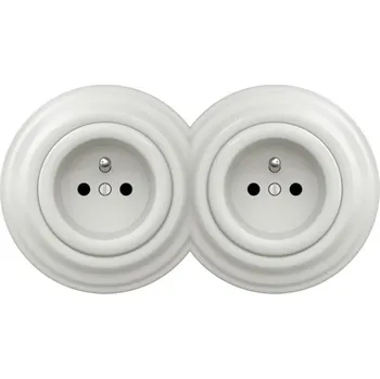 Elektrická zásuvka Kliklap - Dvojitá retro zásuvka s rámečkem 230V bílá