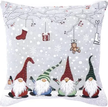 Polštář SCANquilt povlak MOTIV elfíci s dárky bílošedá 45 x 45 cm