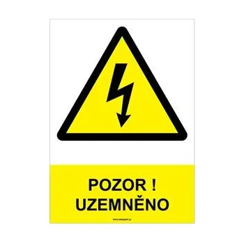 POZOR ! UZEMNĚNO - bezpečnostní tabulka, samolepka A4