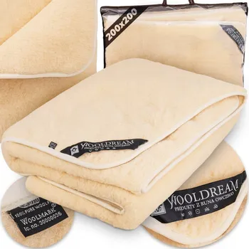 Prostěradlo KOC WEŁNIANY VELKÁ TEPLÁ PŘEHOZ VLNA MERINO AUSTRÁLSKÁ ECRU 200x200