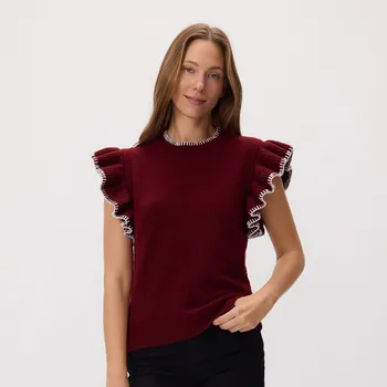 Dámská halenka Reserved - Halenka s kontrastním ukončením - bordó - 361IX-53X - 361IX-53X-L