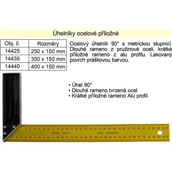 Úhloměr Úhelník ocelový příložný 400x150mm 0.1335 Kg NÁŘADÍ Sklad2 14440 (0.1335 Kg NÁŘADÍ Sklad2 14440)