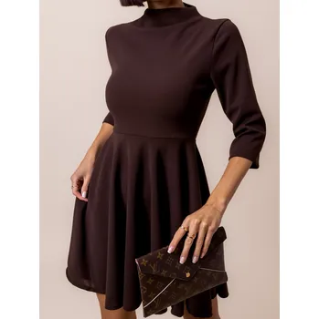 Dámské šaty Tmavě hnědé elegantní šaty GROUND s dlouhým rukávem Velikost: ONESIZE