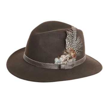 Klobouk TETRAO Lovecký klobouk s hnědým páskem a pírkem hnědý 60
