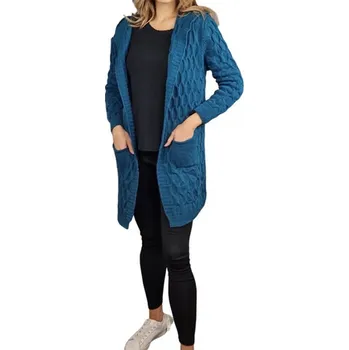 Dámský svetr Dámský kardigan s kapucí petrol vel.UNI (M/L/XL)