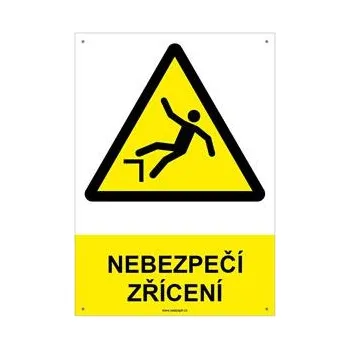 NEBEZPEČÍ ZŘÍCENÍ - bezpečnostní tabulka s dírkami, plast A4, 2 mm