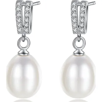 Náušnice Stříbrné náušnice s visací perlou a zirkony - Meucci SYE202
