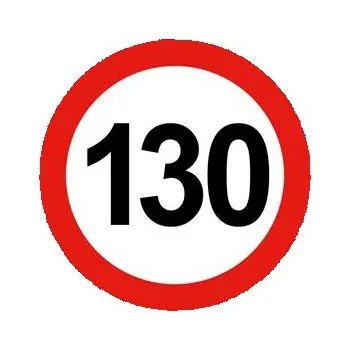 Nejvyšší omezená/konstrukční rychlost vozidla 130 km, bezpečnostní tabulka, samolepka - kruh 15 cm