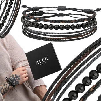 Náramek PÁNSKÝ NÁRAMEK S KORÁLKY, ČERNÝ ONYX, NASTAVITELNÝ AVEK