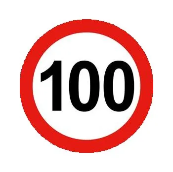 Nejvyšší omezená/konstrukční rychlost vozidla 100 km, bezpečnostní tabulka, samolepka - kruh 15 cm