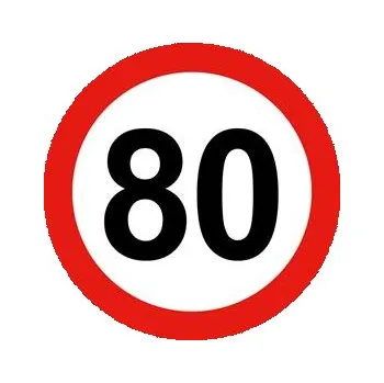 Nejvyšší omezená/konstrukční rychlost vozidla 80 km, bezpečnostní tabulka, samolepka - kruh 15 cm
