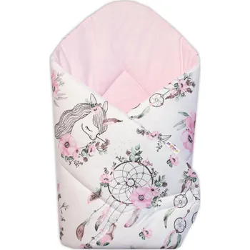 Zavinovačka Baby Nellys Novorozenecká bavlněná zavinovačka, Sny Jednorožce, bílá/růžová