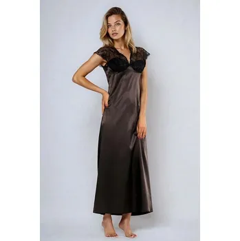 Dámská noční košile Saténová košilka Mactan černá s krajkou L - Dárková krabička