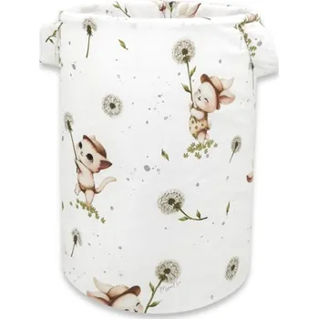 Dětsný nábytek Koš na hračky, bavlna, 50x35cm, Kocourek a pampeliška - bílá
