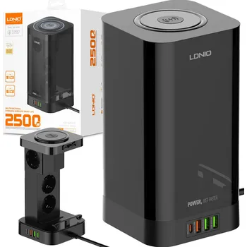 Prodlužovací kabel Nabíječka LDNIO Zásuvková Lišta s USB, Organizér kabelů a Napájecí adaptér