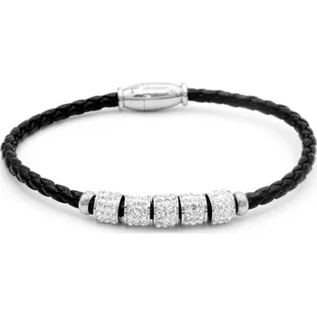 Náramek BRUNOshop.cz Kožený náramek s kamínky ČERNÝ 170 mm