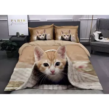 Povlečení Novinka 2025 – Roztomilé 3D povlečení 140×200/70×90 cm – Zrzavé kotě pod dekou + povlak na polštářek ZDARMA