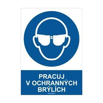 PRACUJ V OCHRANNÝCH BRÝLÍCH - bezpečnostní tabulka, plast A4, 0,5 mm