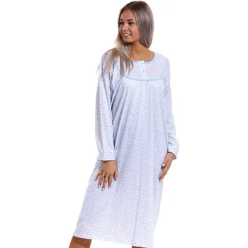 Dámské noční prádlo Noční košile, bavlna, dlouhý rukáv, v dlouhé délce, modře květovaná 1C3079 modrá xl