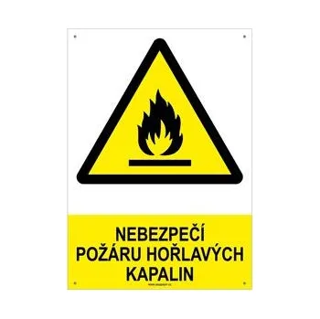 NEBEZPEČÍ POŽÁRU HOŘLAVÝCH KAPALIN - bezpečnostní tabulka s dírkami, plast A4, 2 mm