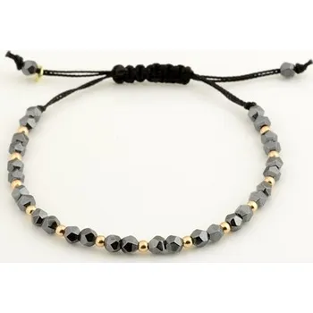 Náramek Provázkový náramek se zlatými kuličkami a přírodními hematity ZLNA1579F + Dárek zdarma