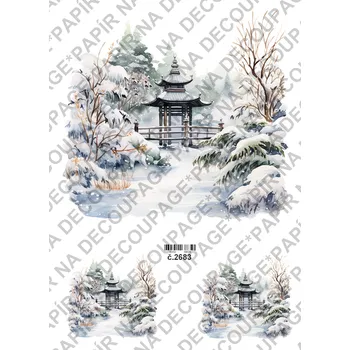 Umělecký papír Rýžový a soft papír na decoupage - Zimní krajinka - KB2683 Materiál: Soft, Rozměr: A4