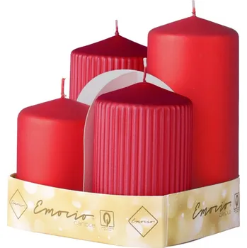 Svíčka Emocio Sada 4ks Válec hladký + rýhovaný 65mm, Metal mat červená standard, svíčky