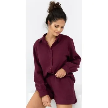 Dámské pyžamo Dámské pyžamo Sensis Ivory - mušelín Vínově-červená L