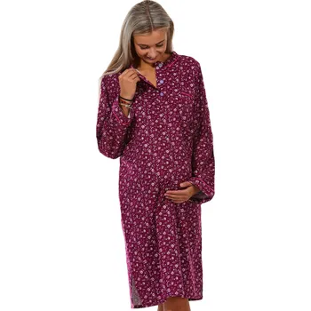 Dámská noční košile Vínová květinová i růžičková flanelová extra TEPLÁ noční košilka kojící - dlouhá 1DF0024 vínová m
