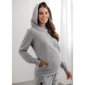 Těhotenská mikina Těhotenská a kojicí mikina 3v1 Milk Please - světle šedá, bavlněná Velikost: XL