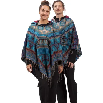 Dámské pončo Pončo se vzory PANKAJ modro-béžová II.