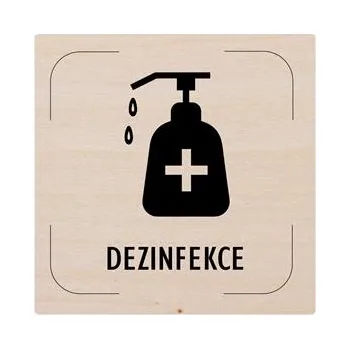 Cedulka na dveře - Desinfekce - piktogram, dřevěná tabulka, 80 x 80 mm