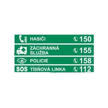 Tísňová telefonní čísla - bezpečnostní tabulka, samolepka 300x150 mm
