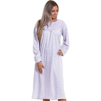 Dámské noční prádlo TEPLÁ fialově květovaná noční košile v dlouhé délce, dlouhé rukávy na spaní 1C3085 fialová xl