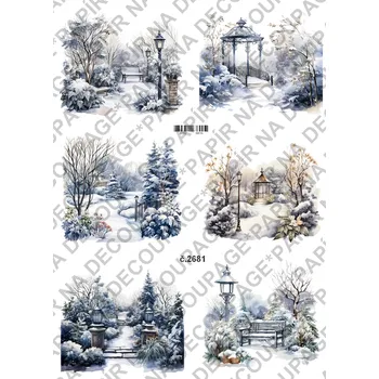 Umělecký papír Rýžový a soft papír na decoupage - Zimní krajinka - KB2681 Materiál: Soft, Rozměr: A4