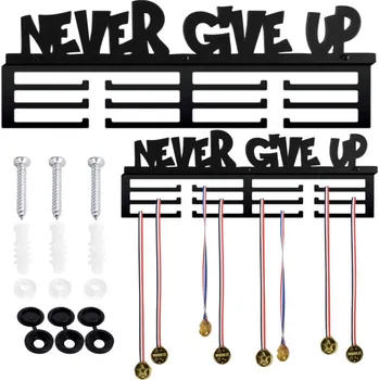 Věšák Nástěnný věšák na medaile NEVER GIVE UP černý