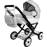 Dětský kočárek pro panenky Viki - bílý, černé puntíky