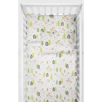 Povlečení 3-dílná sada peřinka + 2 polštářky s výplní, Lesní zvířátka, bílá