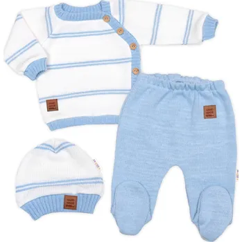 Kojenecká souprava Baby Nellys Pletená sada pro miminko s jemným proužkem 3D, lux - modrá, bílá Velikost: 68 (3-6m)