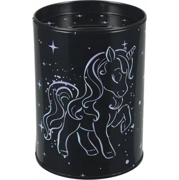 Pokladnička KOVÁNÍKOVÁ POKLADNIČKA PLECHOVÁ KULATÁ PRO DÍVKU JEDNOROŽEC UNICORN HOLO