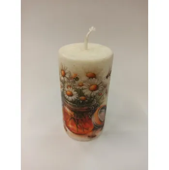 Svíčka Svíčka palmová zdobená - válec 10,5 cm - Med a kopretiny