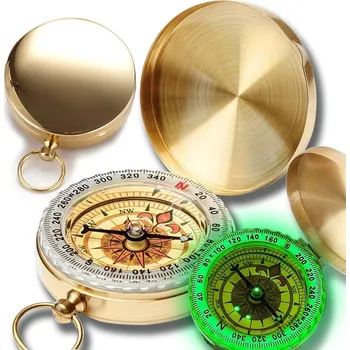 Zlatý kapesní kompas, uzavíratelný, svítící přívěsek na klíče ve tmě, dárek
