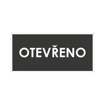 OTEVŘENO, šedá, plast s dírami 2 mm 190x90 mm