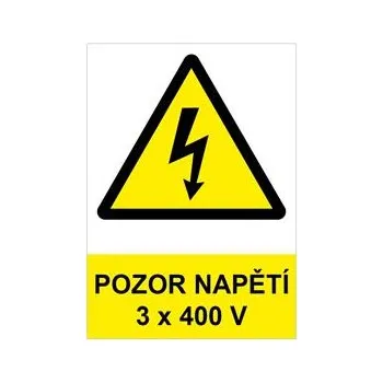 POZOR - napětí 3 x 400 V ! - bezpečnostní tabulka, samolepka A4